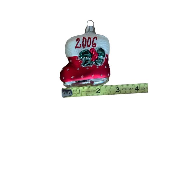 2006 Flocked Santa’s Snow Boot Holly Blown Glass Christmas Ornament Poland 2.5” - Picture 5 of 11